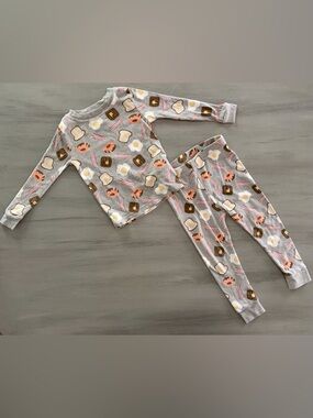 Wonder Nation 2T Toddler Kids Grey Breakfast-Print Long Sleeve 2 Pc Pajama Set